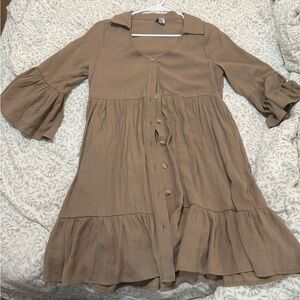 Elegant Tan Button-Down Dress